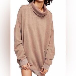 FREE PEOPLE TOO EASY TUNIC BROWN TURTLENECK PULLOVER SWEATSHIRT WOMENS SZ XS